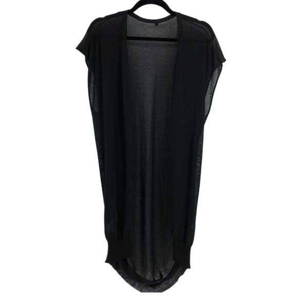 Scanlan & Theodore Black Sheer Short Sleeve Long Length Button Up Cardigan S - Picture 1 of 15